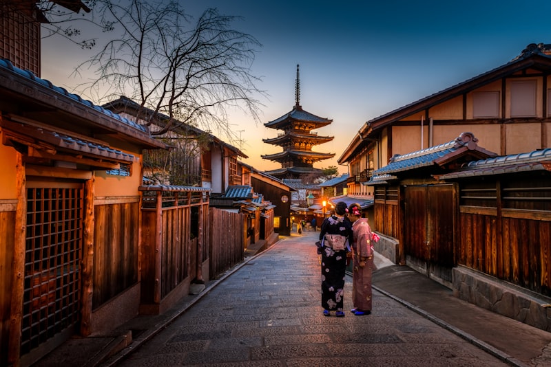 Traditional Japanese temple with cherry blossoms
